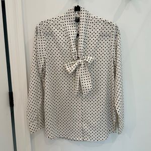 Anthropologie polka dot pussy bow blouse